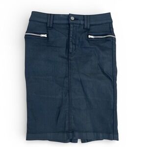 7 For All Mankind Womens Coated Black Denim Pencil Skirt Zipper Detail Size 27